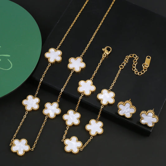 Five Laef Flower Clover Bracelet &  Jewelry Set